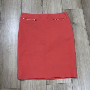 Calvin Klein Pencil Skirt Size 4 Orange Pink Zip Pocket Solid Business Office